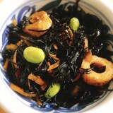 【夫婦のおつまみ】枝豆とちくわのひじきの煮物